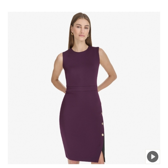 Andrew Marc Sleeveless Collared Overlap DressColor: Black Aubergine Size: 14 EUC - Picture 1 of 13